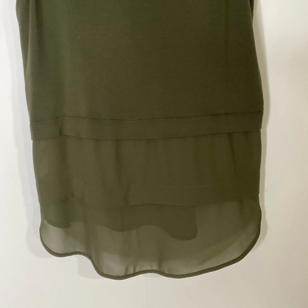 Michael Kors Army Green Sheer Layered Panels; Logo Emblem Tank Top; Size Medium